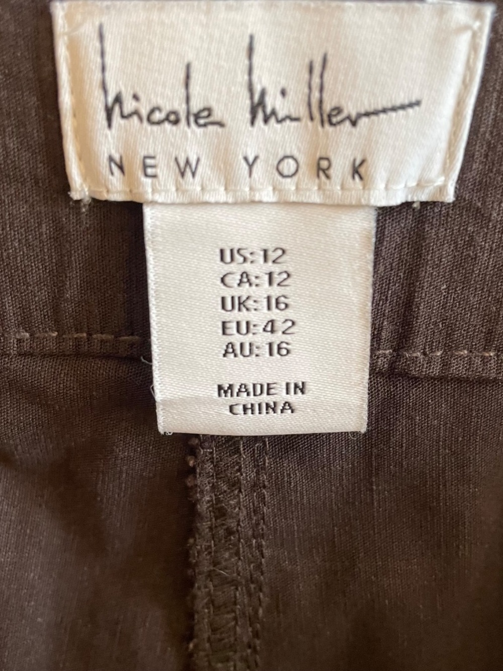Nicole Miller High Waist Cropped Wide Leg Cotton/Linen Brown Pants, Size 12 - Picture 6 of 9